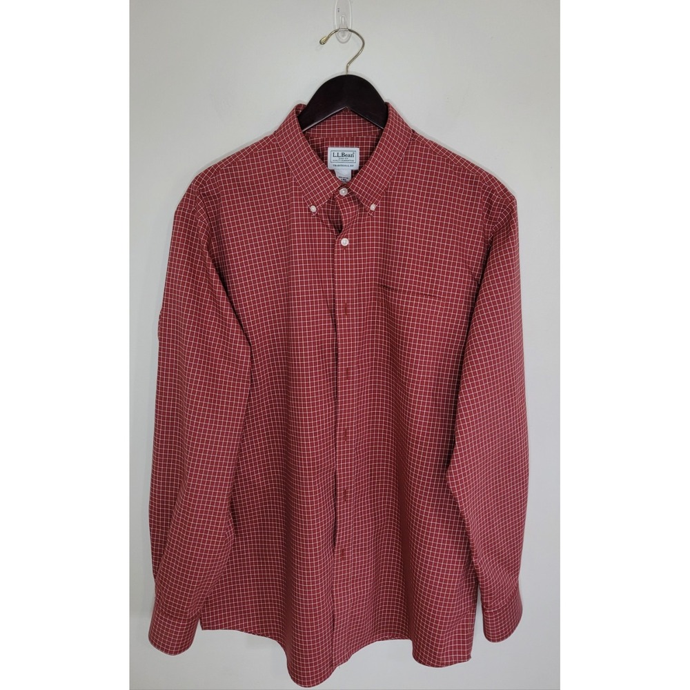 LL Bean Men Size Large Traditional Fit Check Print Shirt Preppy Casual Basic